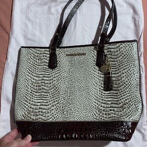 Brahmin Cream and Brown Tote with Exotic Texture